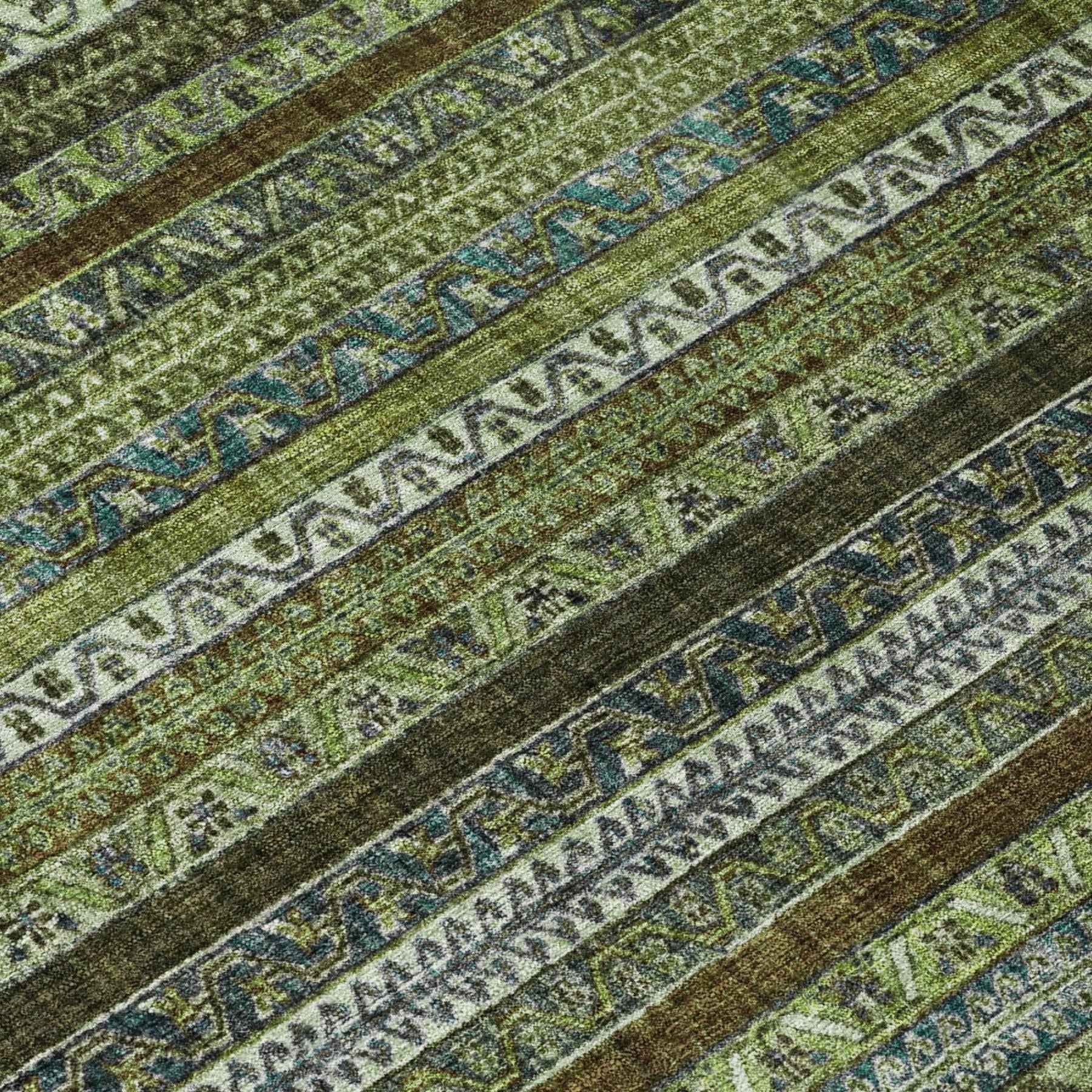 8' Green And Olive Green Round Striped Washable Indoor Outdoor Area Rug Homeroots Outdoor