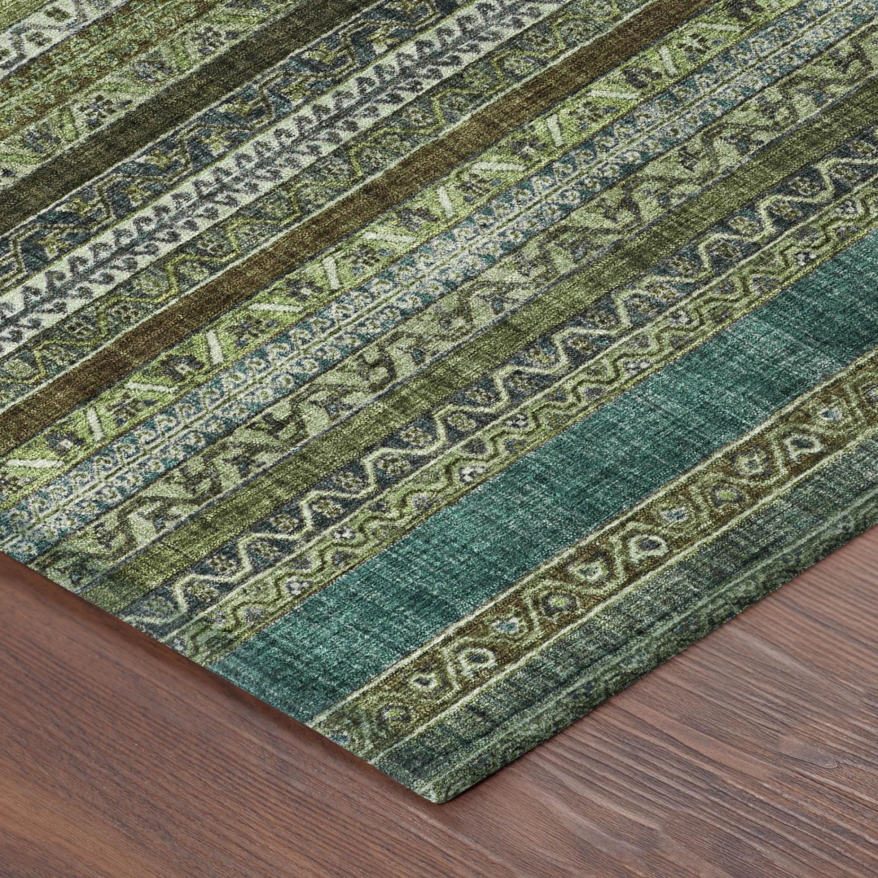 8' Green And Olive Green Round Striped Washable Indoor Outdoor Area Rug Homeroots Outdoor