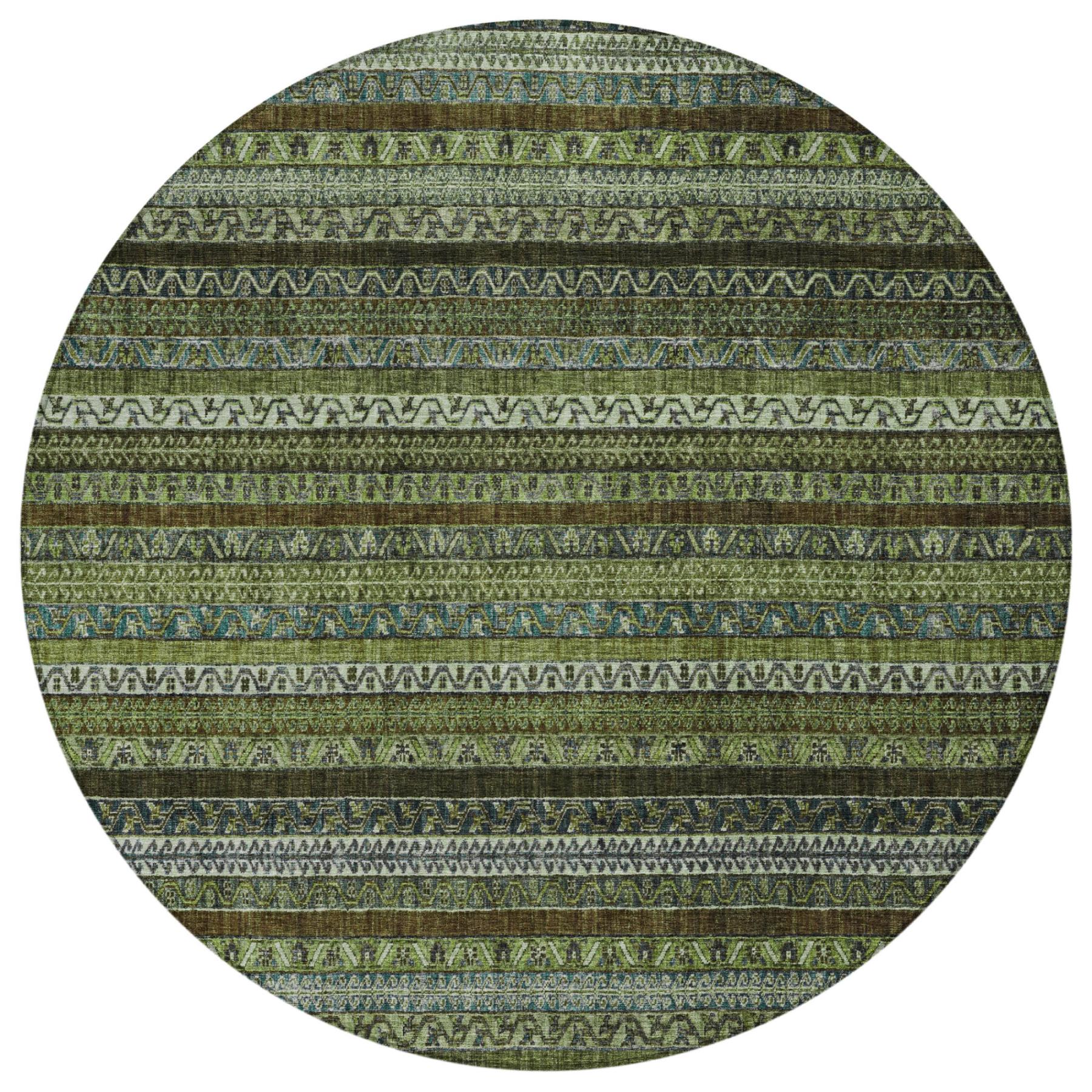 8' Green And Olive Green Round Striped Washable Indoor Outdoor Area Rug Homeroots Outdoor