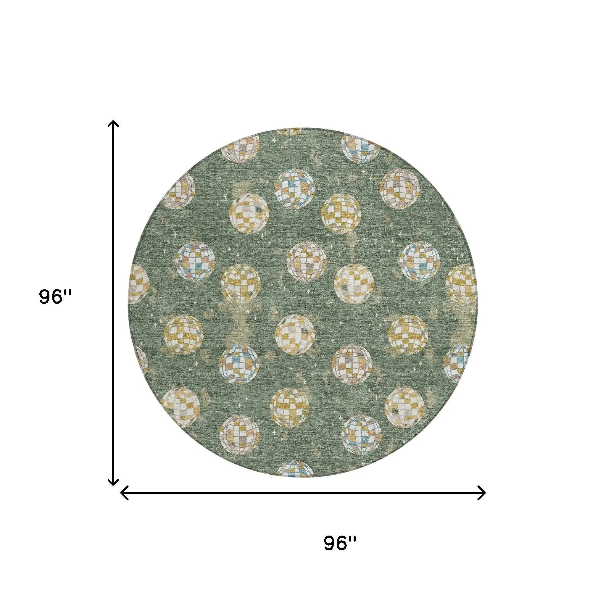 8' Green And Pearl Round Geometric Washable Indoor Outdoor Area Rug Homeroots Outdoor