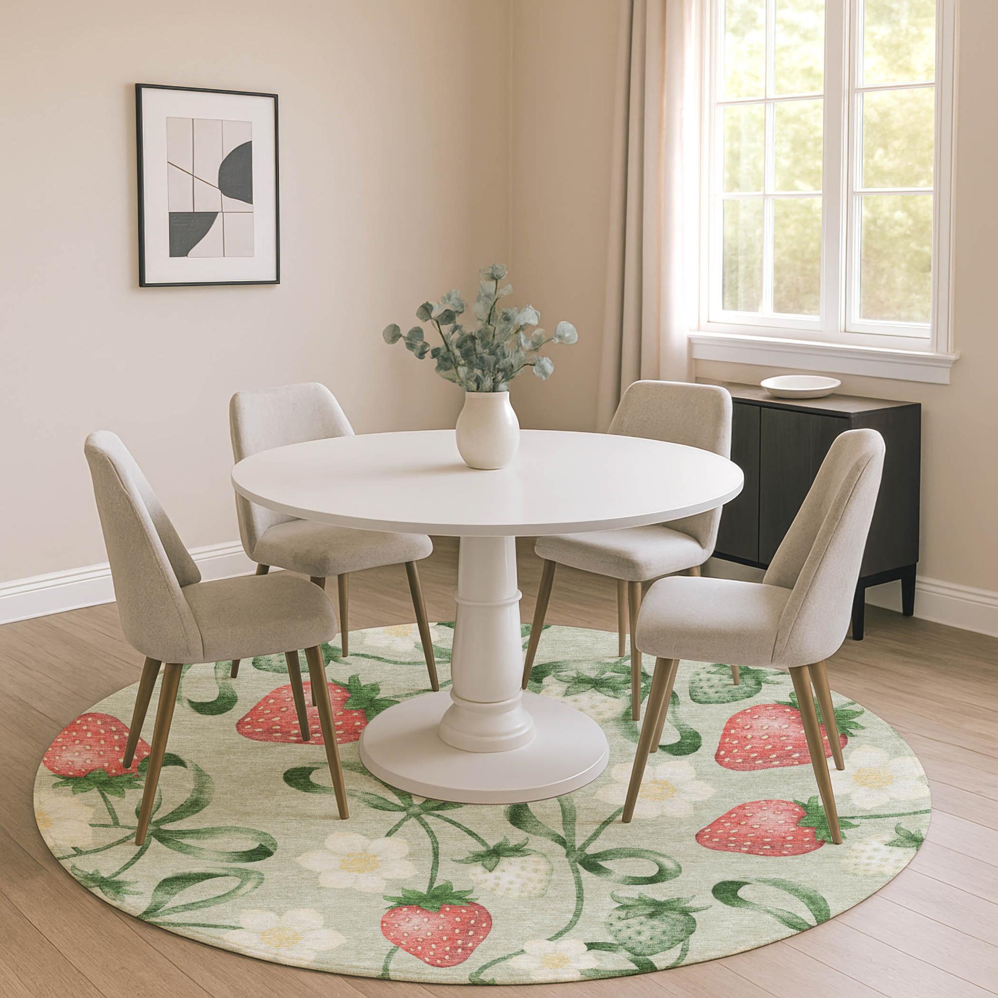 8' Green And Red Round Floral Washable Indoor Outdoor Area Rug Homeroots Outdoor