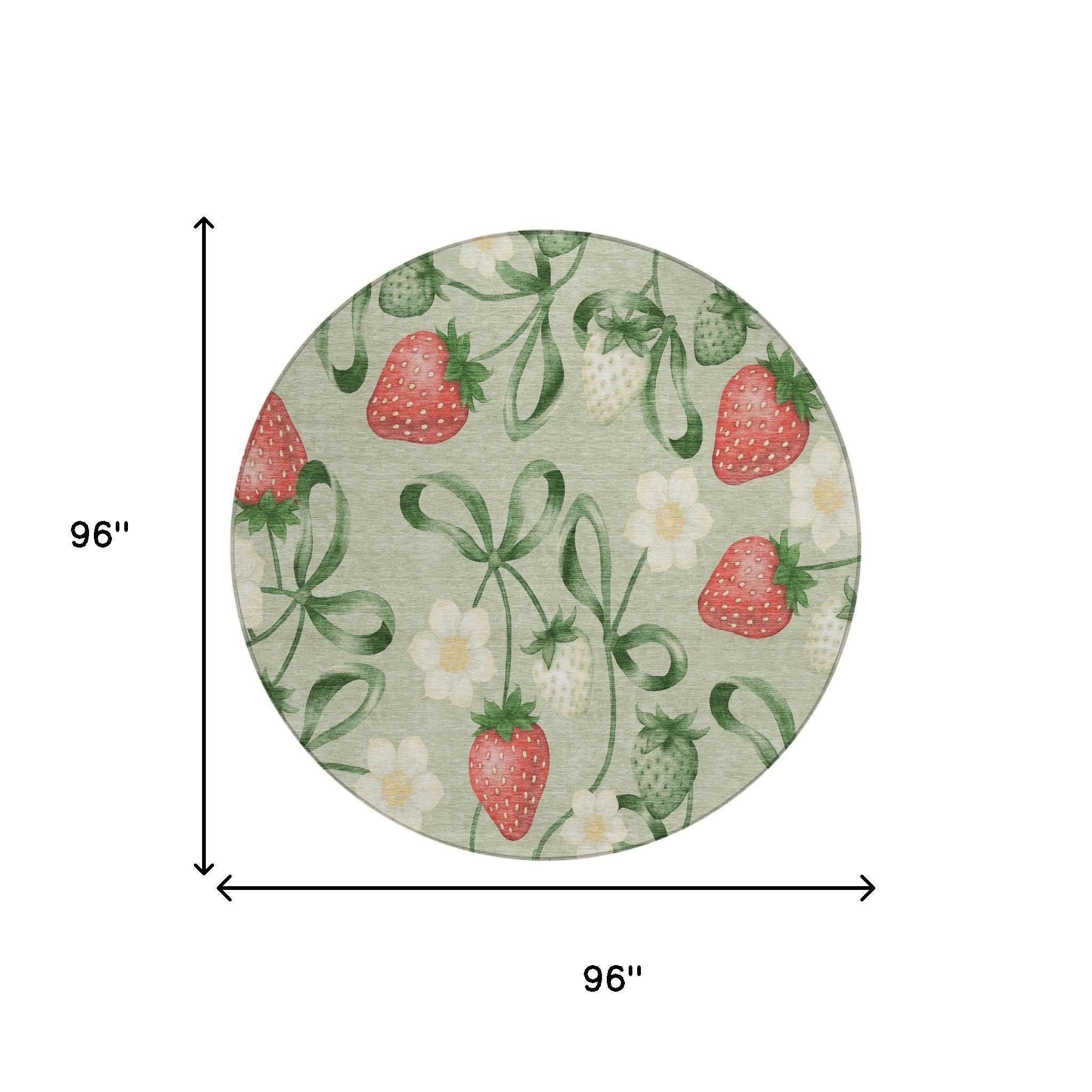 8' Green And Red Round Floral Washable Indoor Outdoor Area Rug Homeroots Outdoor