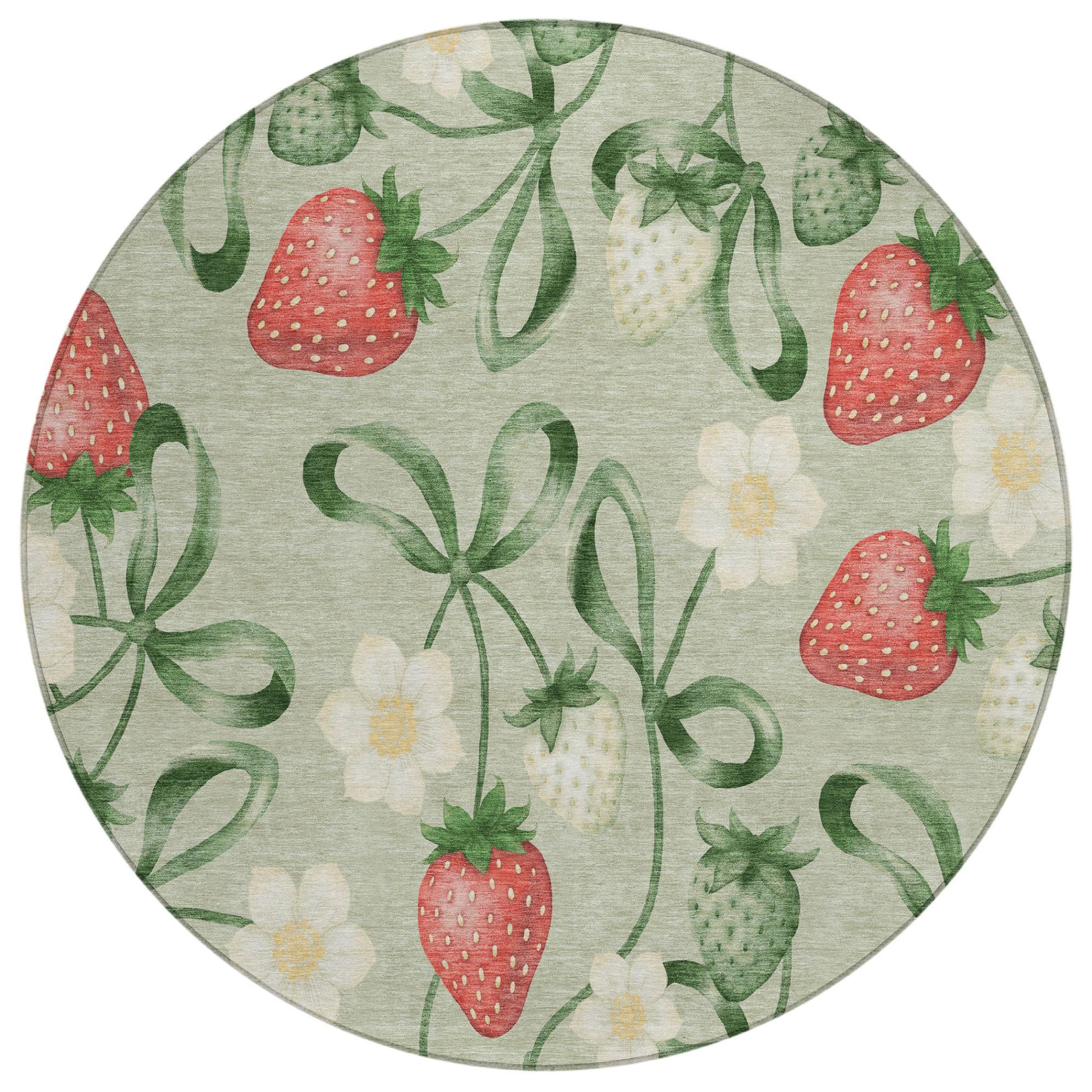 8' Green And Red Round Floral Washable Indoor Outdoor Area Rug Homeroots Outdoor