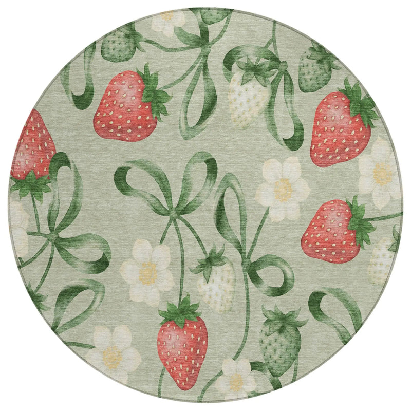 8' Green And Red Round Floral Washable Indoor Outdoor Area Rug Homeroots Outdoor