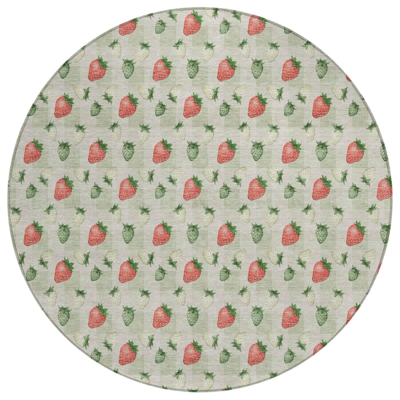 8' Green And Red Round Floral Washable Indoor Outdoor Area Rug Homeroots Outdoor