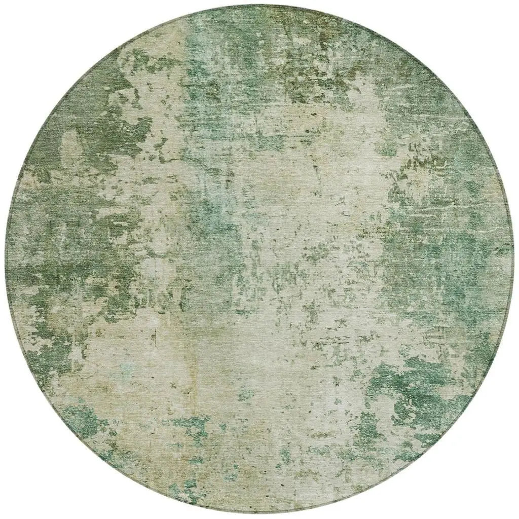 8' Green And Sage Round Abstract Washable Indoor Outdoor Area Rug Homeroots Outdoor