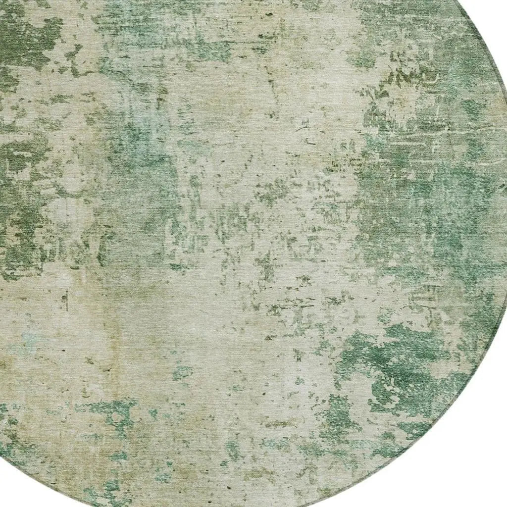 8' Green And Sage Round Abstract Washable Indoor Outdoor Area Rug Homeroots Outdoor
