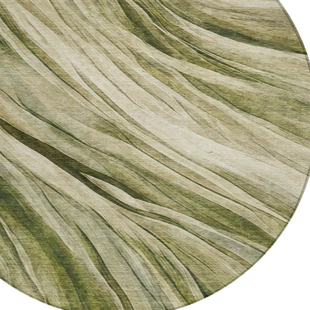 8' Green And Sage Round Abstract Washable Indoor Outdoor Area Rug Homeroots Outdoor
