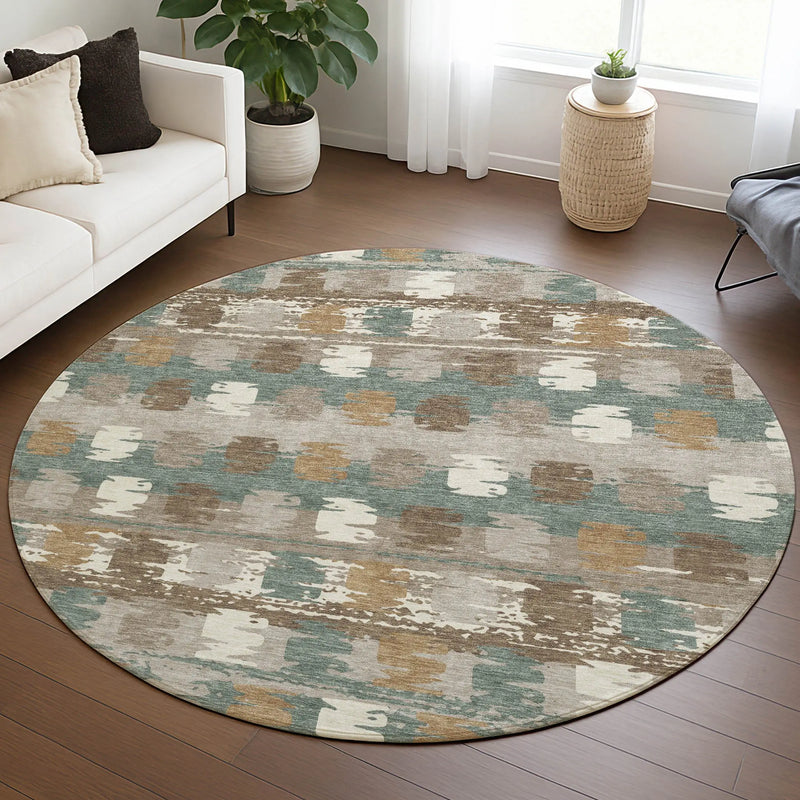 8' Green And Silver Round Abstract Washable Indoor Outdoor Area Rug Homeroots Outdoor