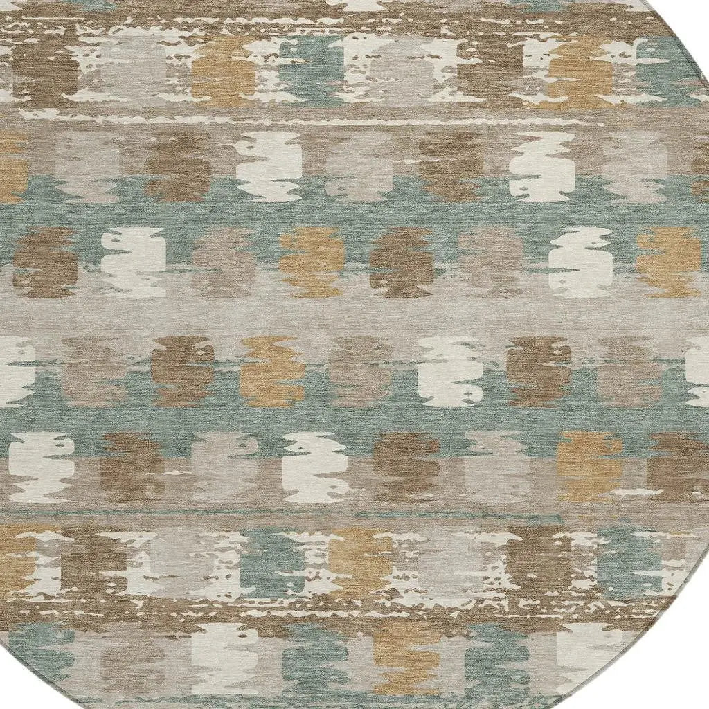 8' Green And Silver Round Abstract Washable Indoor Outdoor Area Rug Homeroots Outdoor
