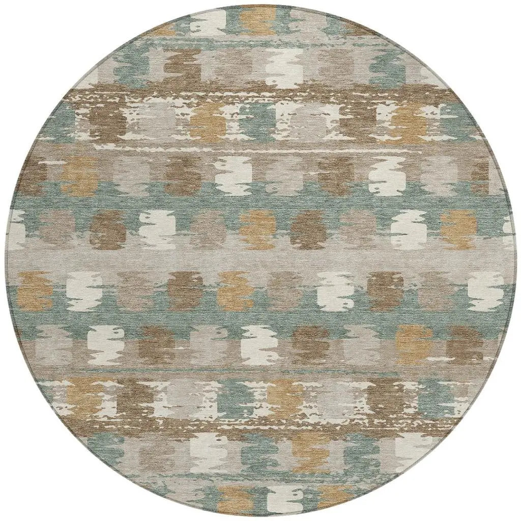 8' Green And Silver Round Abstract Washable Indoor Outdoor Area Rug Homeroots Outdoor