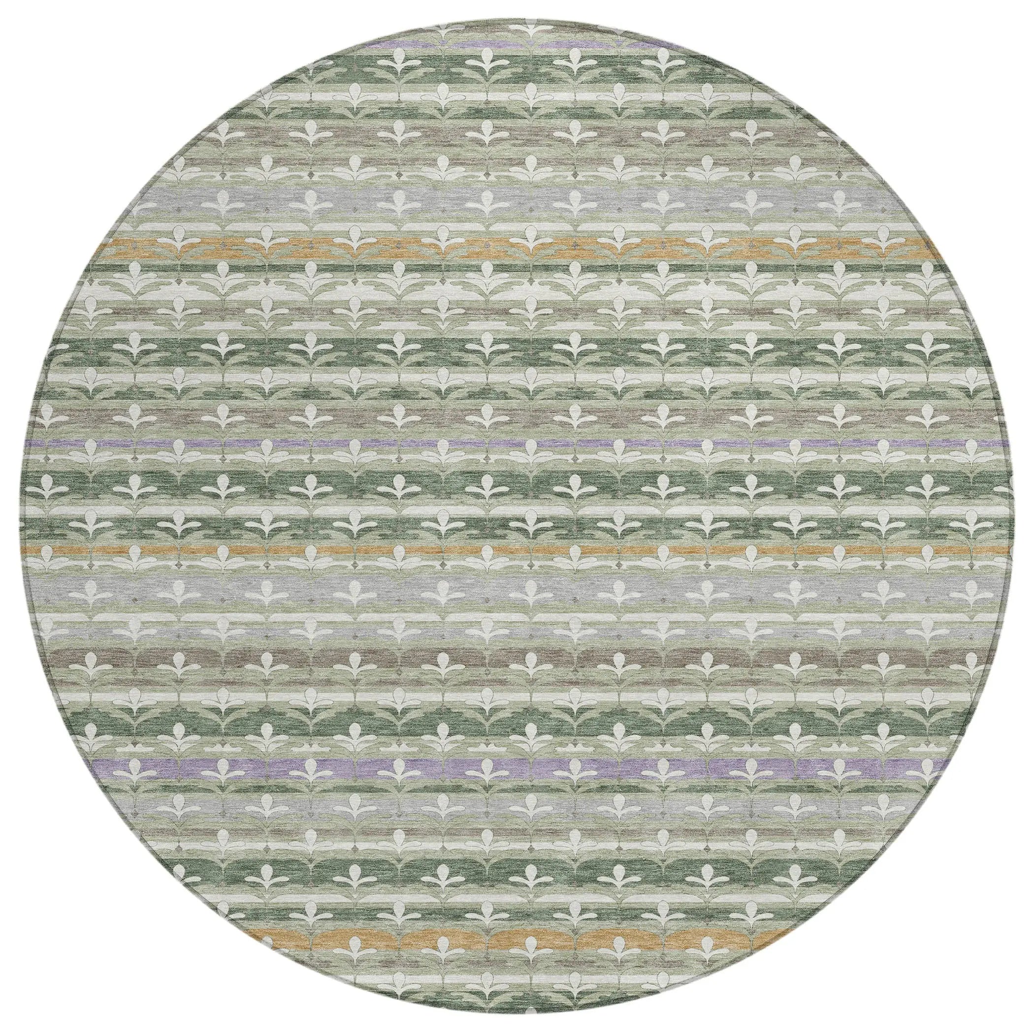 8' Green And Silver Round Damask Washable Indoor Outdoor Area Rug Homeroots Outdoor