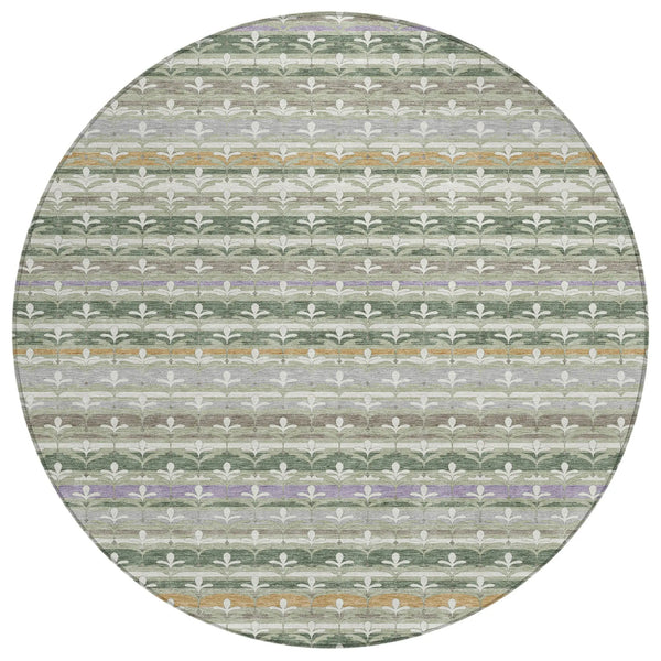 8' Green And Silver Round Damask Washable Indoor Outdoor Area Rug Homeroots Outdoor