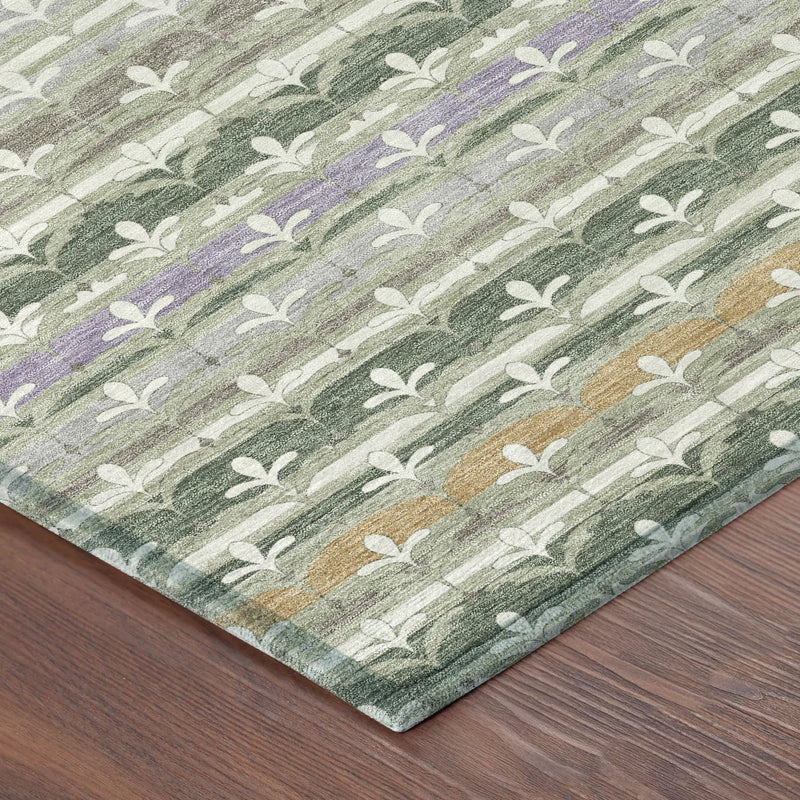 8' Green And Silver Round Damask Washable Indoor Outdoor Area Rug Homeroots Outdoor