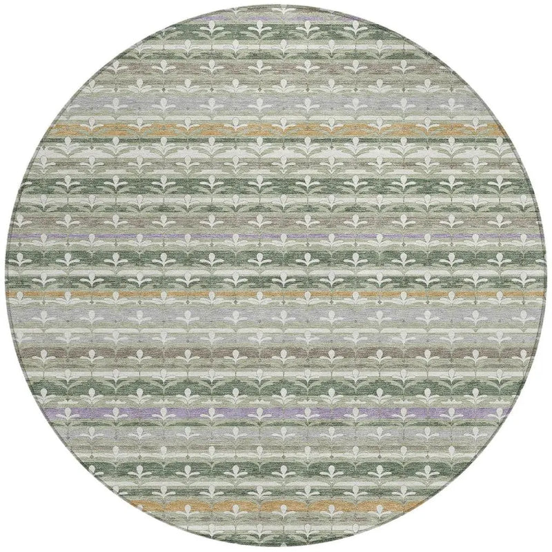 8' Green And Silver Round Damask Washable Indoor Outdoor Area Rug Homeroots Outdoor