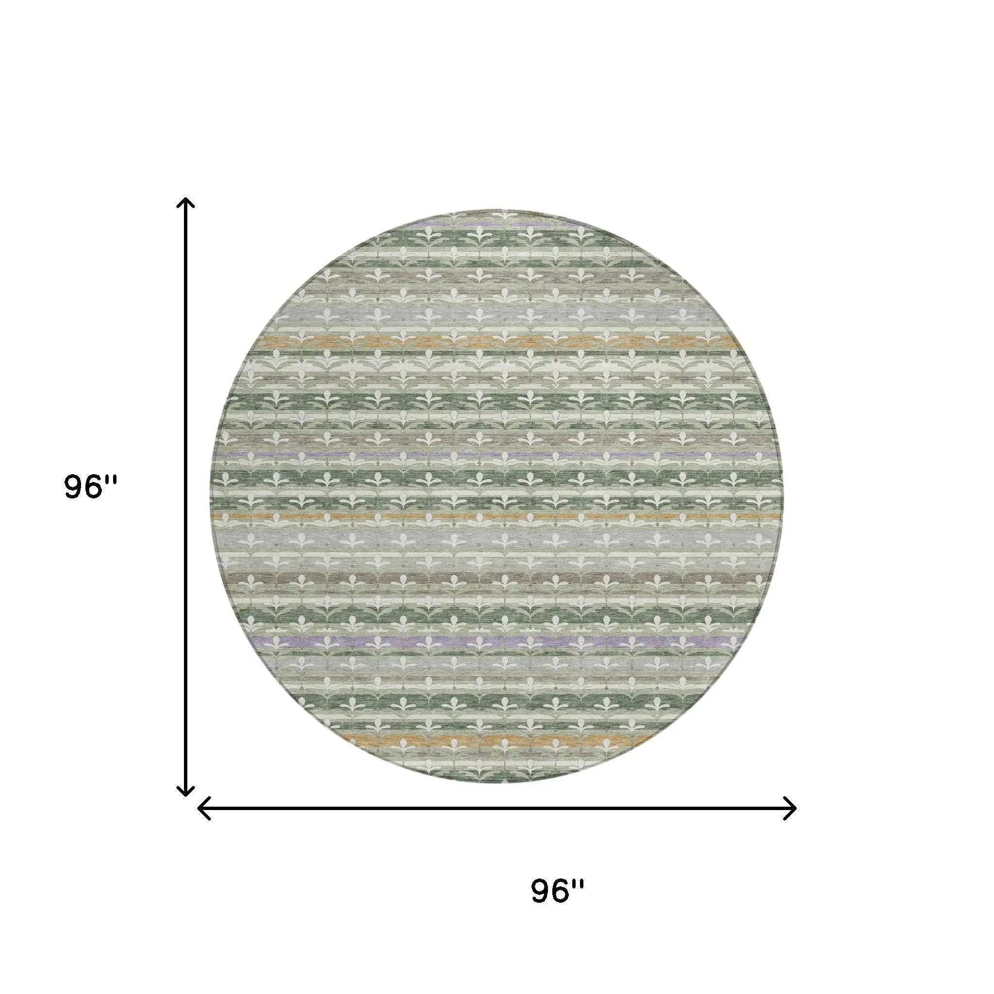 8' Green And Silver Round Damask Washable Indoor Outdoor Area Rug Homeroots Outdoor