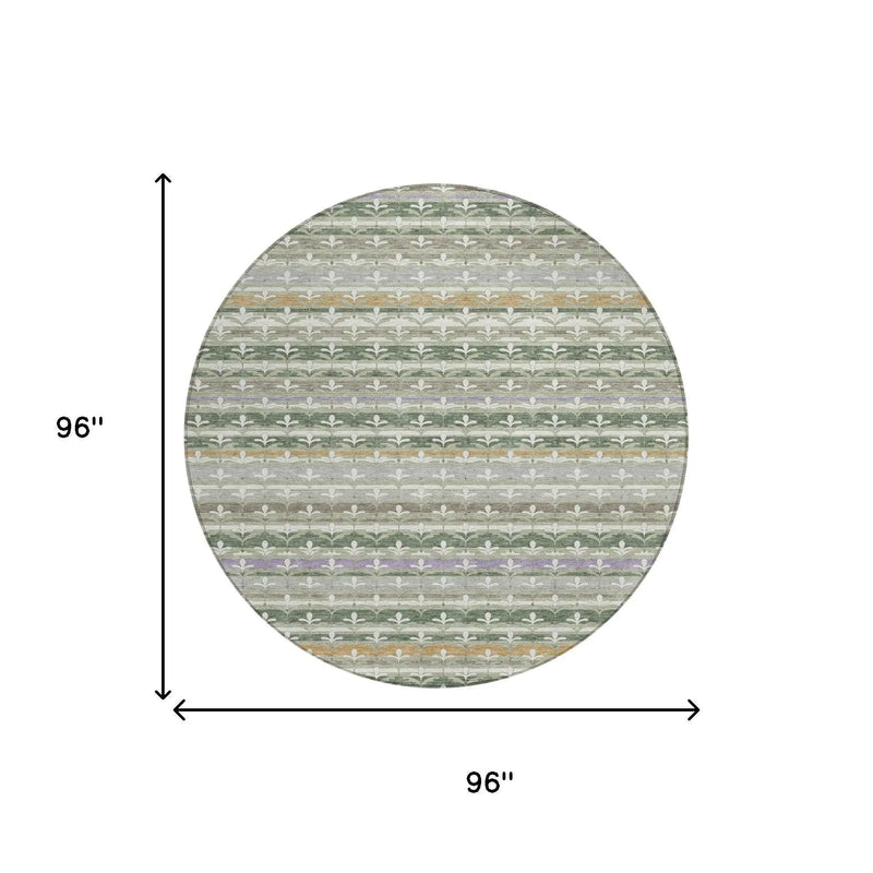 8' Green And Silver Round Damask Washable Indoor Outdoor Area Rug Homeroots Outdoor