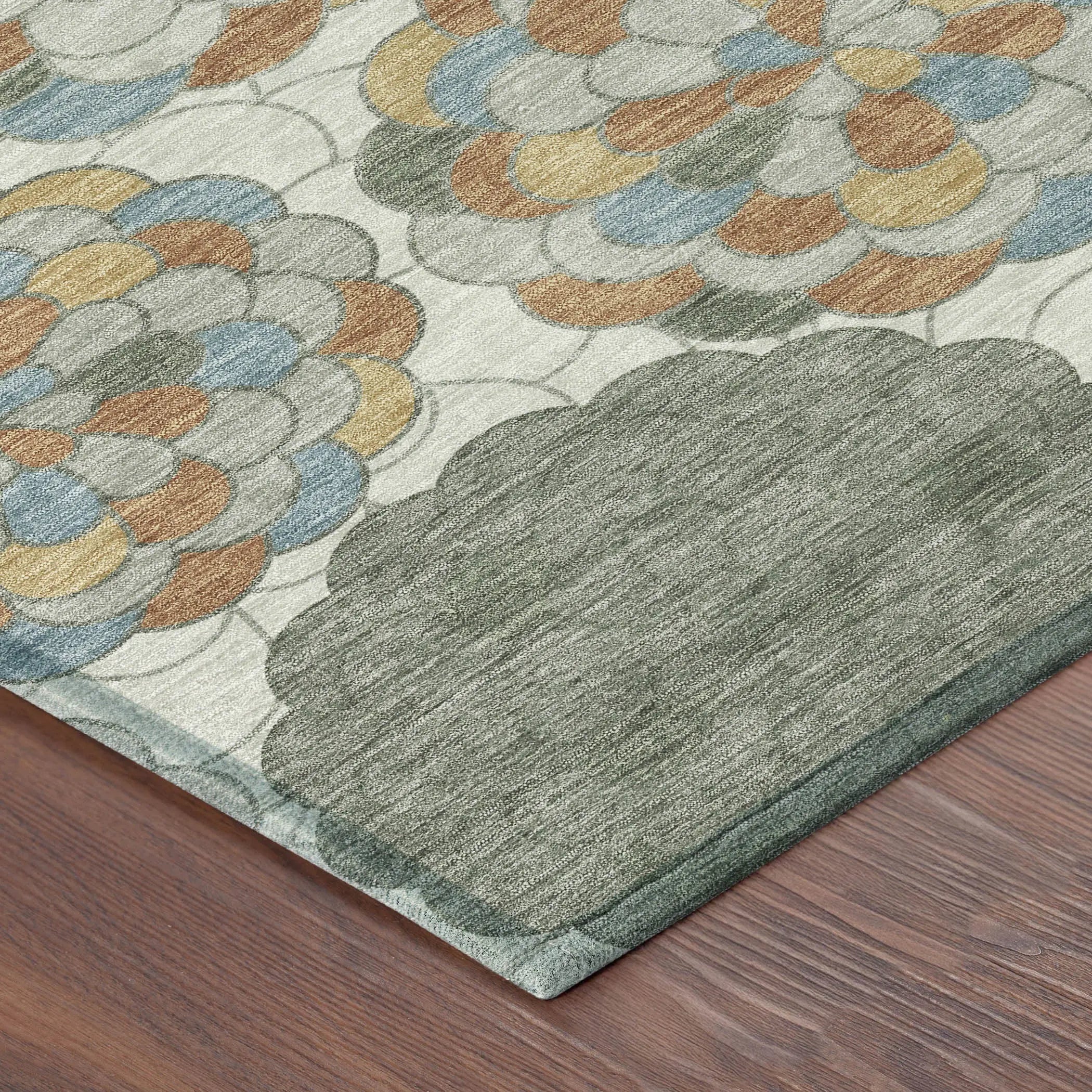 8' Green And Silver Round Floral Washable Indoor Outdoor Area Rug Homeroots Outdoor