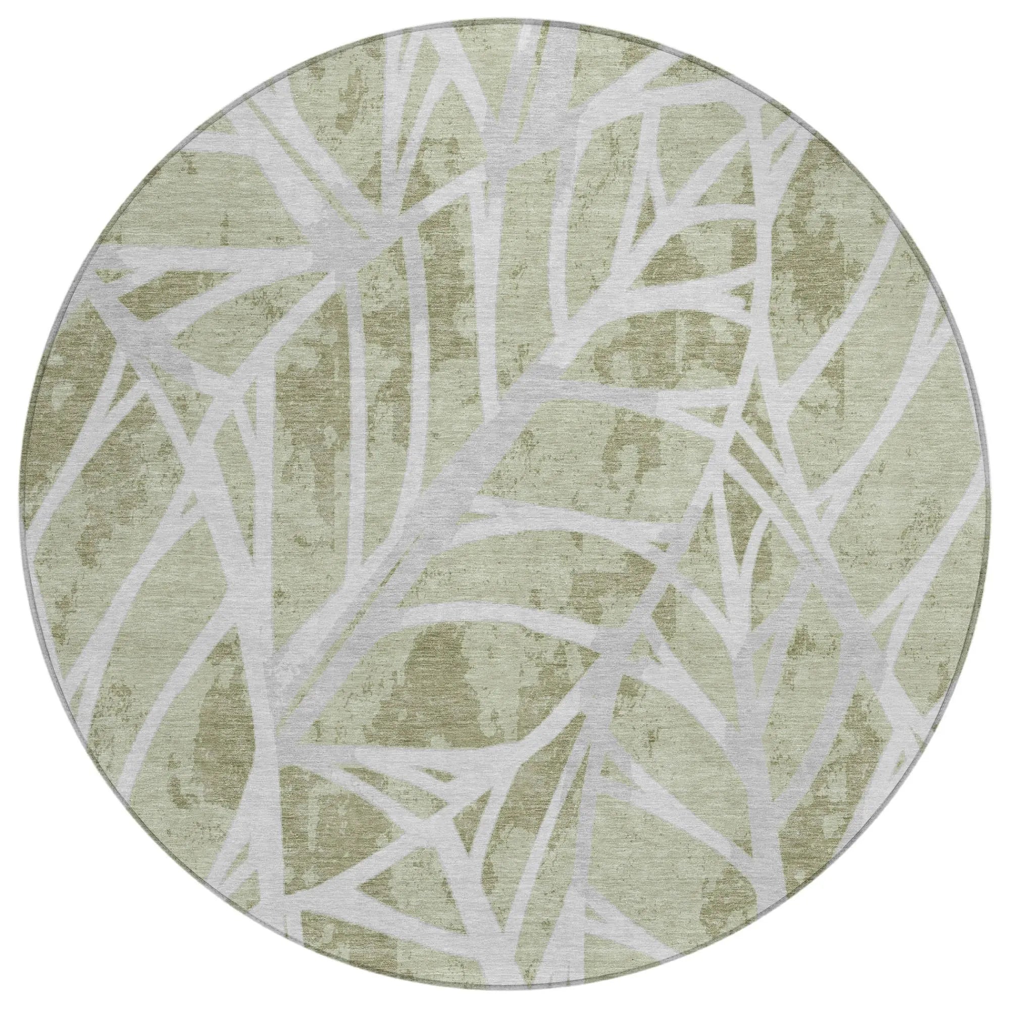 8' Green And Silver Round Floral Washable Indoor Outdoor Area Rug Homeroots Outdoor