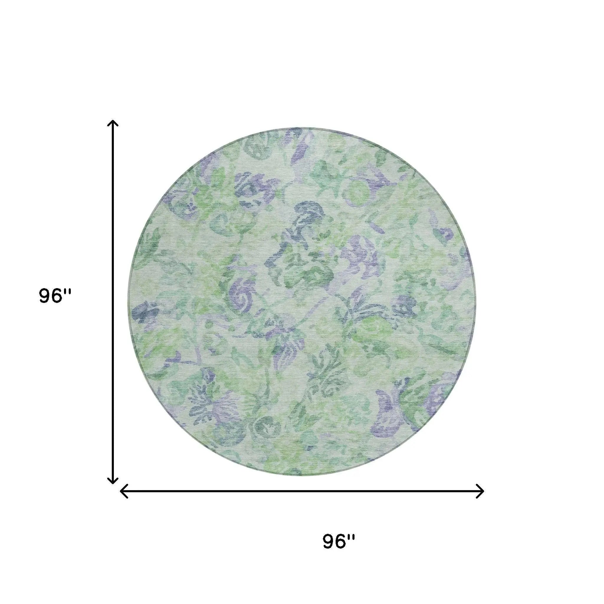 8' Green And Silver Round Floral Washable Indoor Outdoor Area Rug Homeroots Outdoor