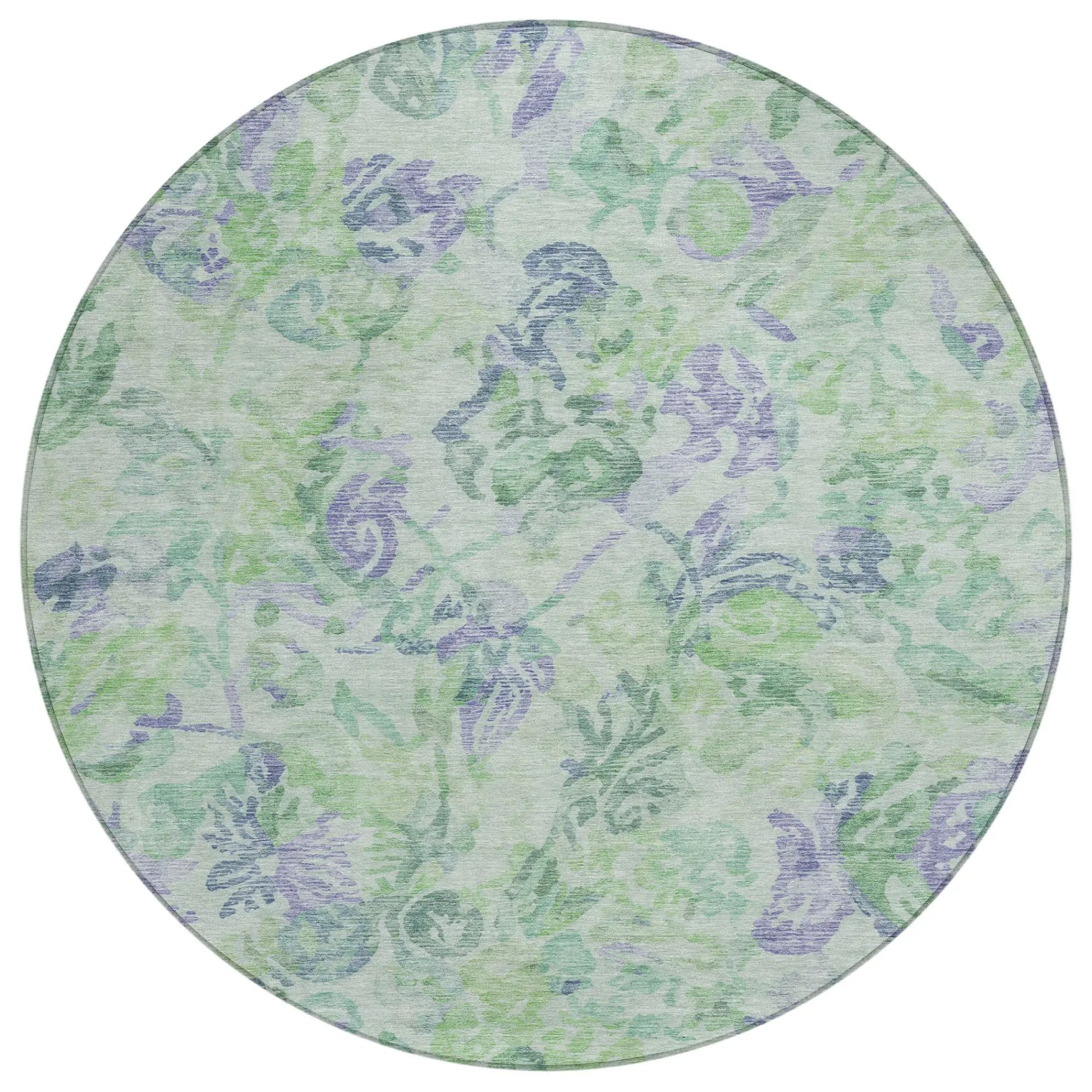 8' Green And Silver Round Floral Washable Indoor Outdoor Area Rug Homeroots Outdoor