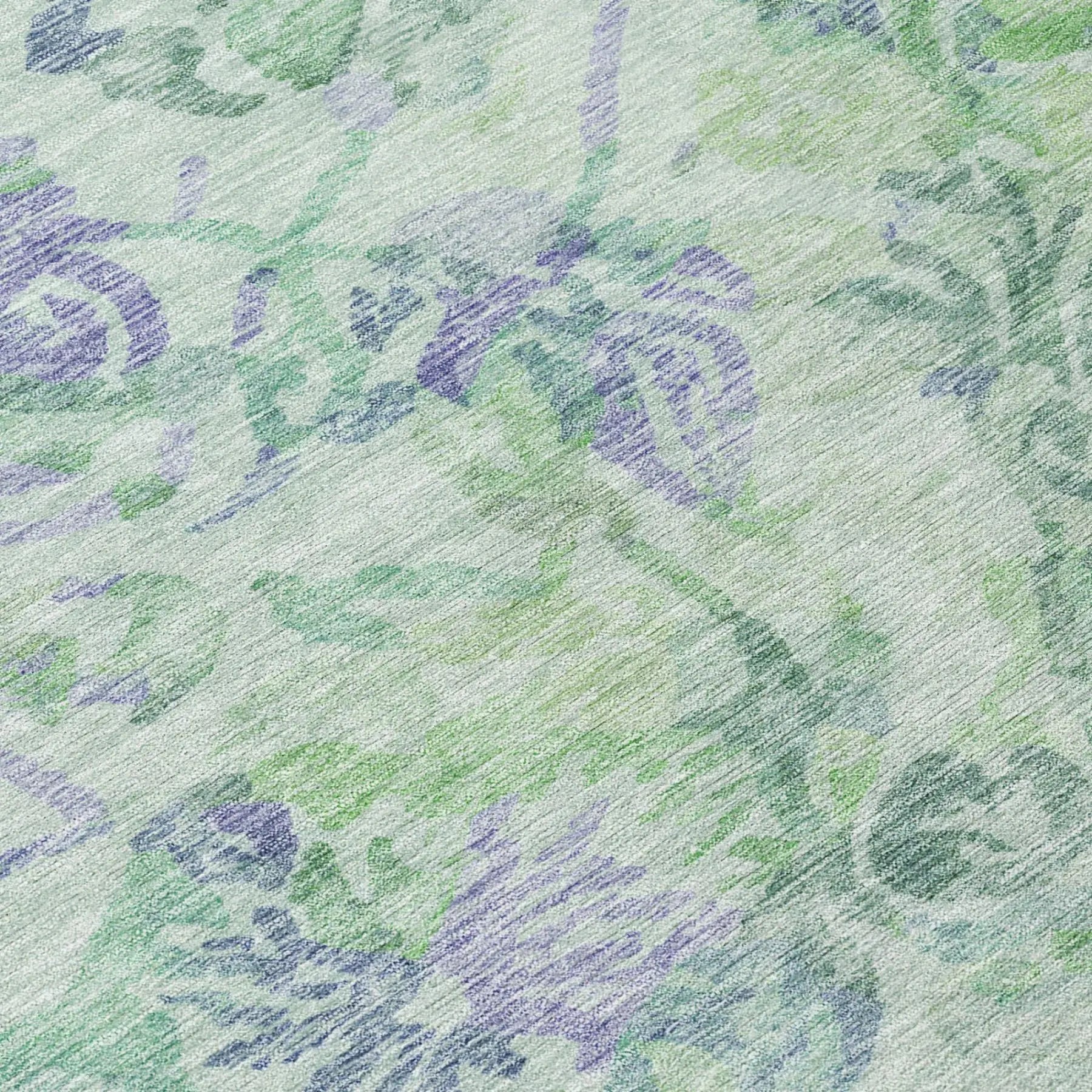 8' Green And Silver Round Floral Washable Indoor Outdoor Area Rug Homeroots Outdoor