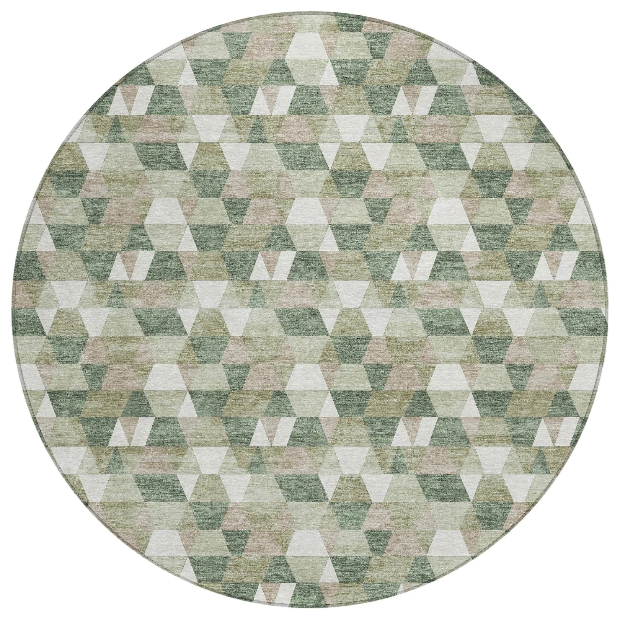 8' Green And Silver Round Geometric Washable Indoor Outdoor Area Rug Homeroots Outdoor