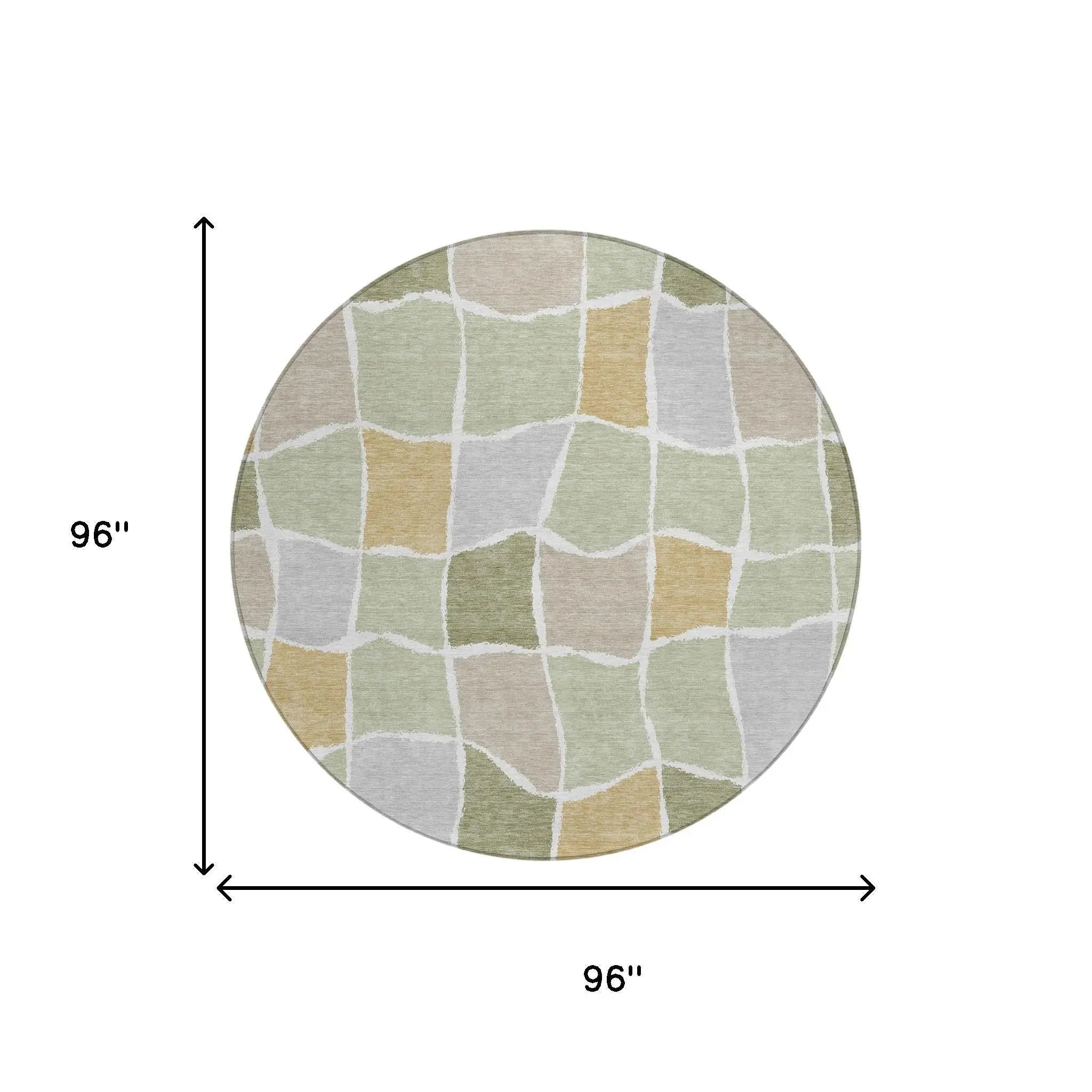 8' Green And Silver Round Geometric Washable Indoor Outdoor Area Rug Homeroots Outdoor