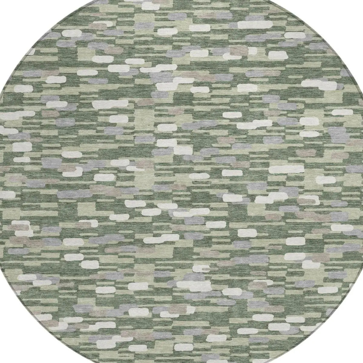 8' Green And Silver Round Geometric Washable Indoor Outdoor Area Rug Homeroots Outdoor