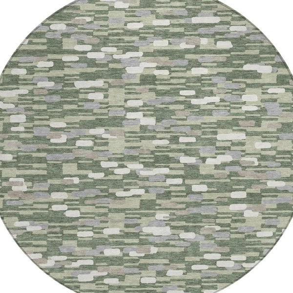 8' Green And Silver Round Geometric Washable Indoor Outdoor Area Rug Homeroots Outdoor