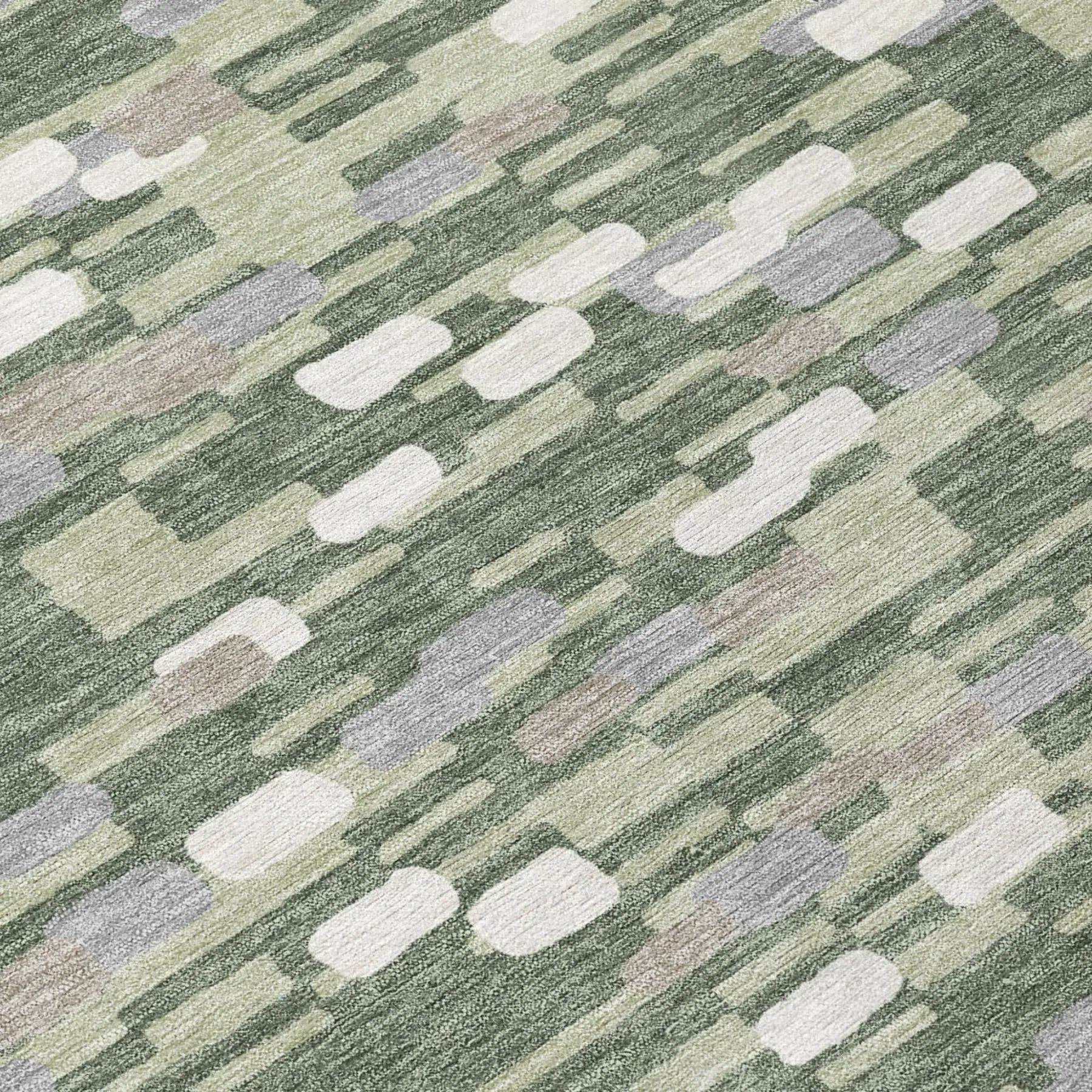 8' Green And Silver Round Geometric Washable Indoor Outdoor Area Rug Homeroots Outdoor
