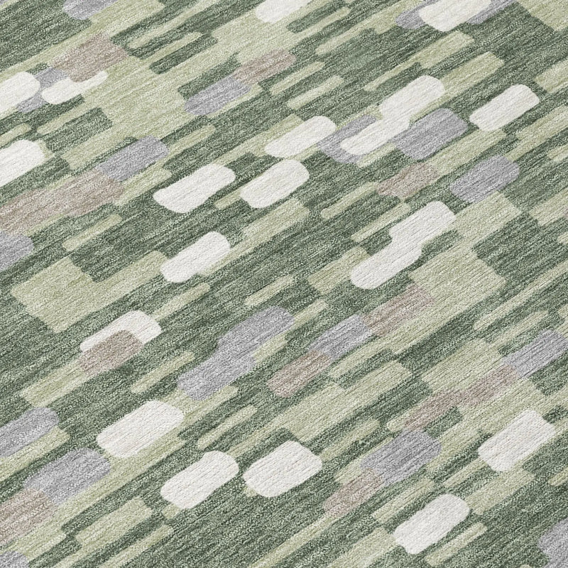 8' Green And Silver Round Geometric Washable Indoor Outdoor Area Rug Homeroots Outdoor