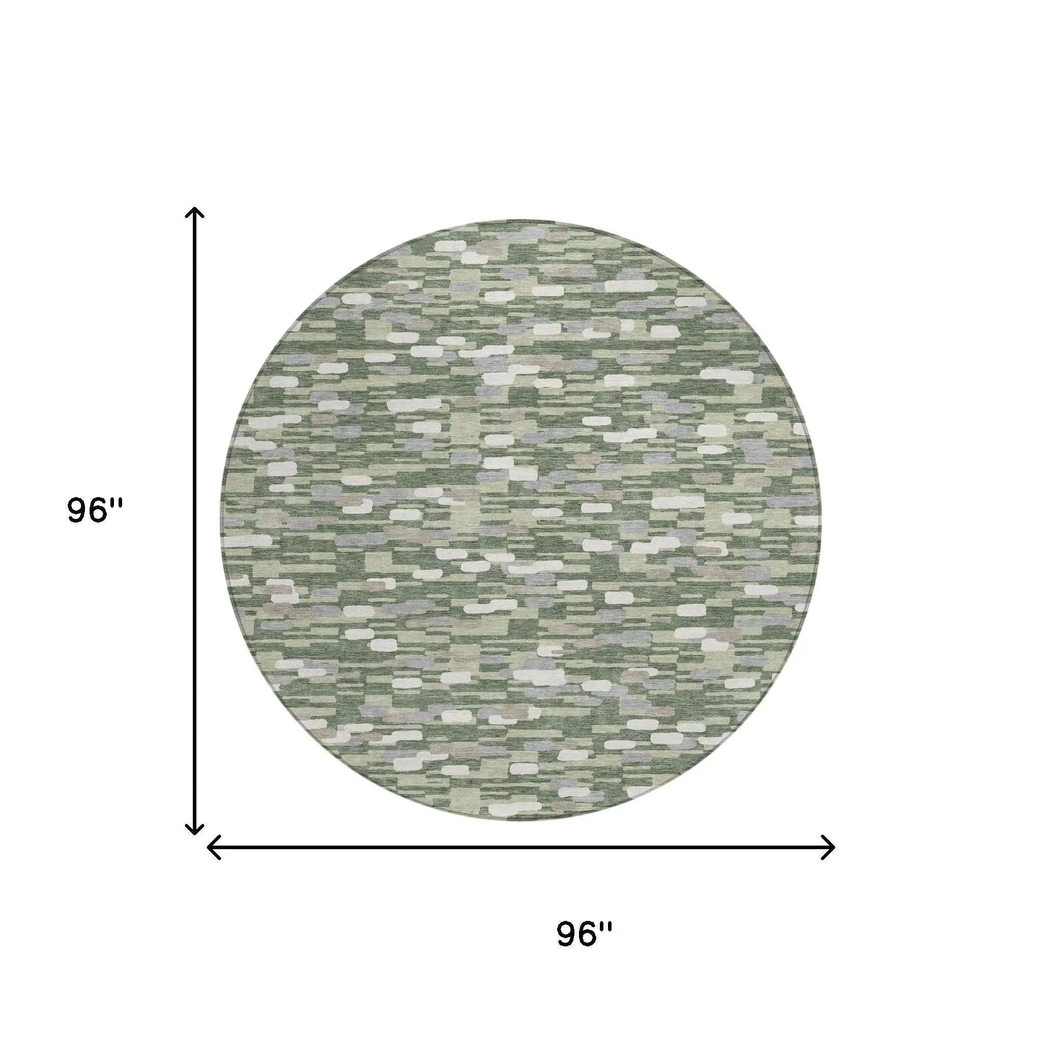 8' Green And Silver Round Geometric Washable Indoor Outdoor Area Rug Homeroots Outdoor