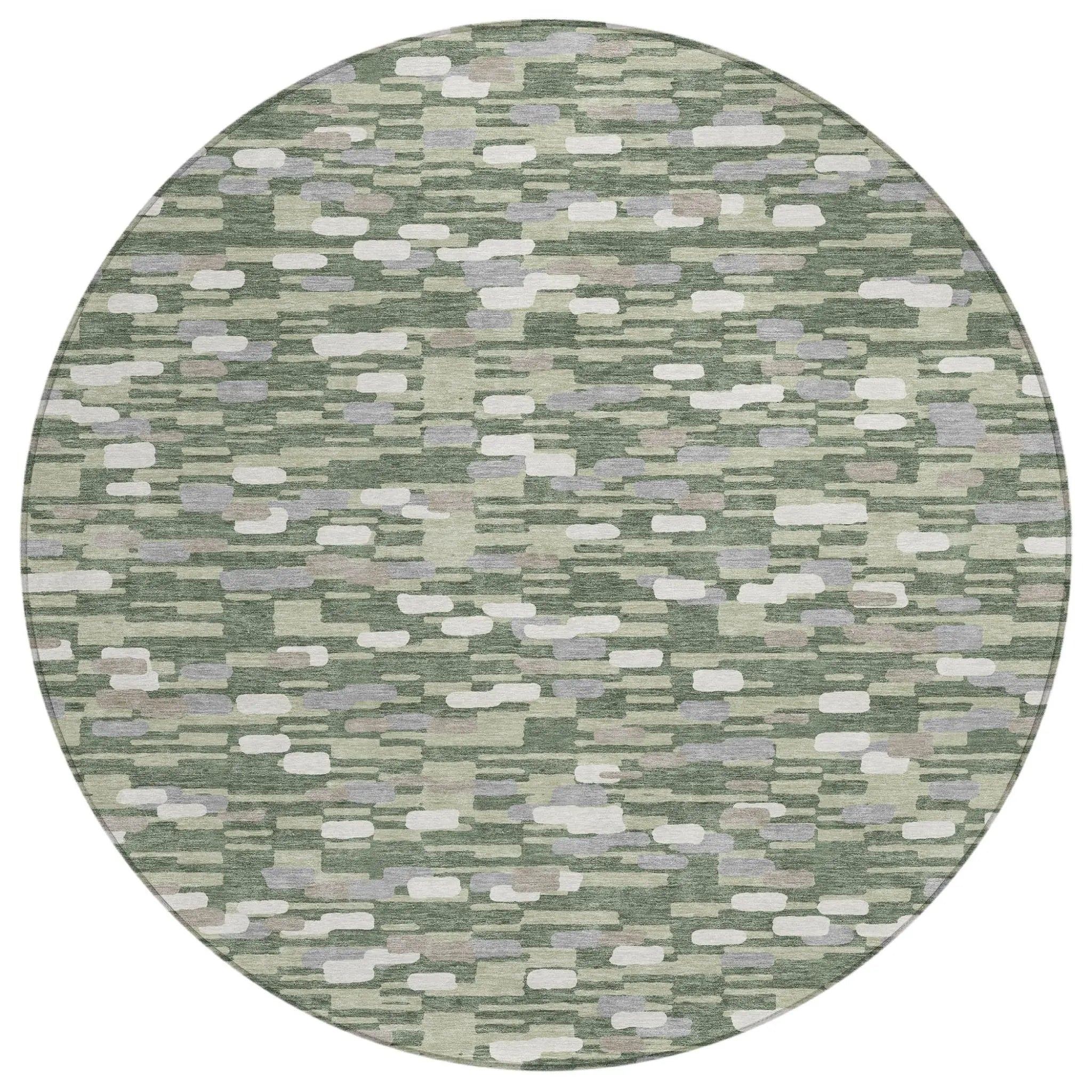 8' Green And Silver Round Geometric Washable Indoor Outdoor Area Rug Homeroots Outdoor