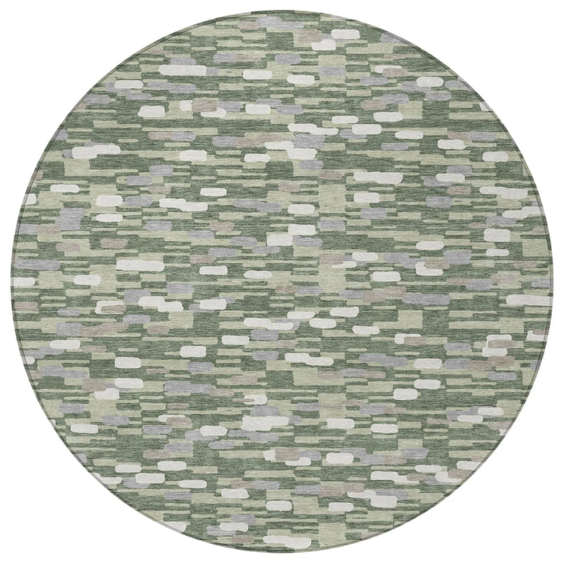 8' Green And Silver Round Geometric Washable Indoor Outdoor Area Rug Homeroots Outdoor