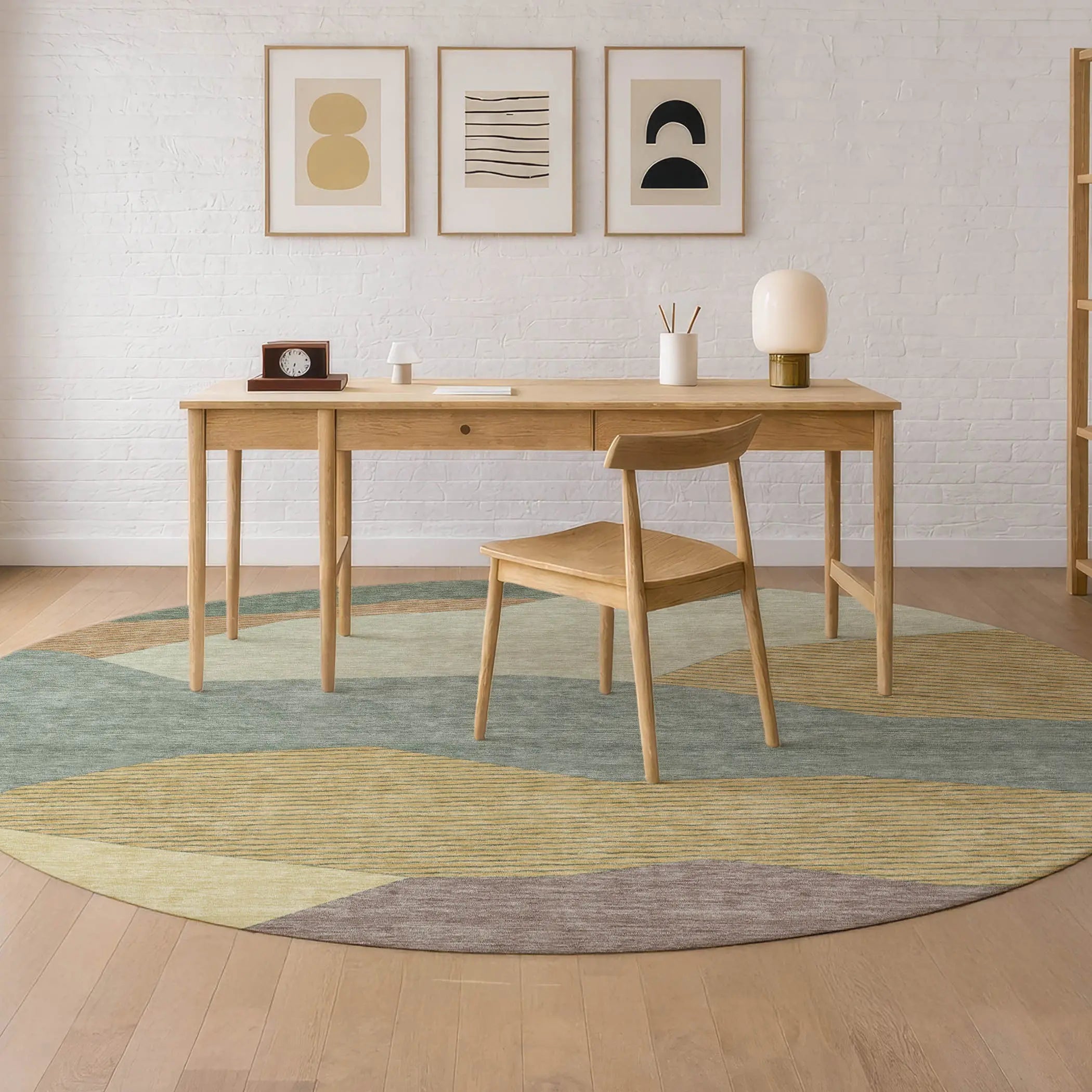 8' Green And Taupe Round Geometric Washable Indoor Outdoor Area Rug Homeroots Outdoor