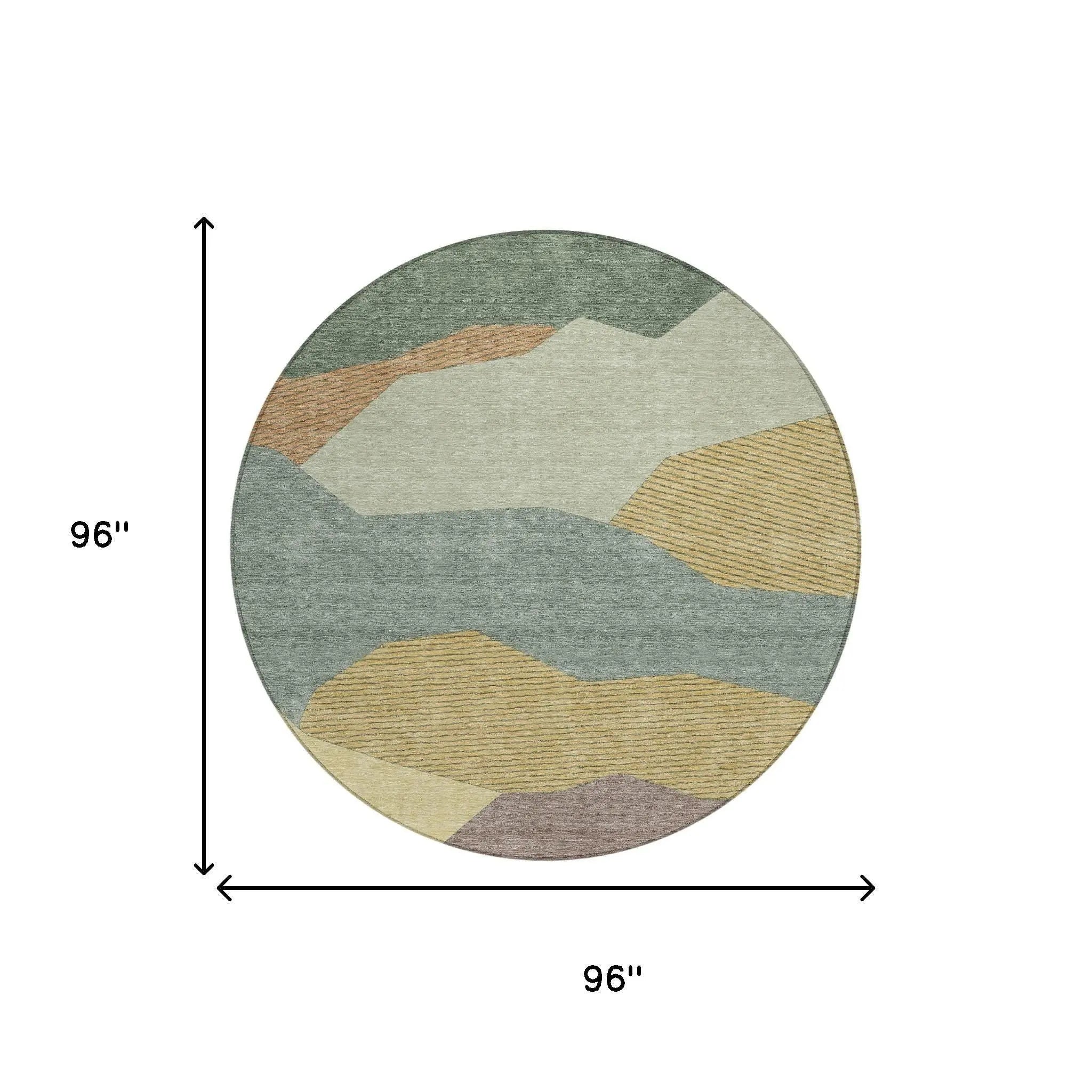 8' Green And Taupe Round Geometric Washable Indoor Outdoor Area Rug Homeroots Outdoor