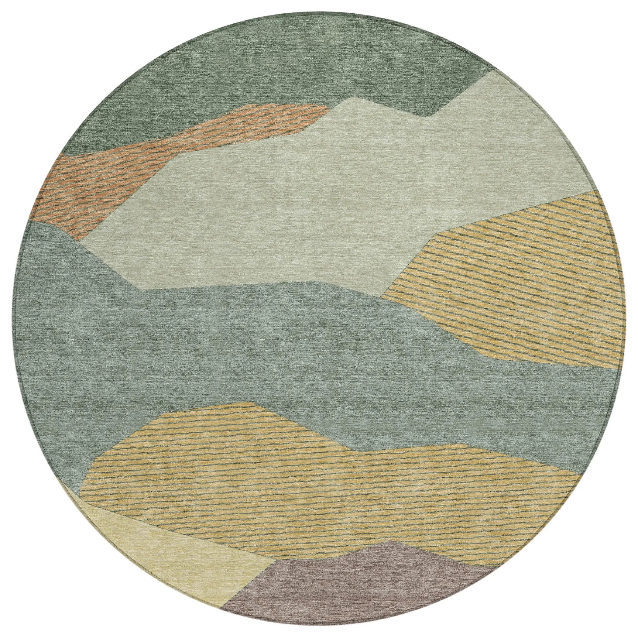 8' Green And Taupe Round Geometric Washable Indoor Outdoor Area Rug Homeroots Outdoor