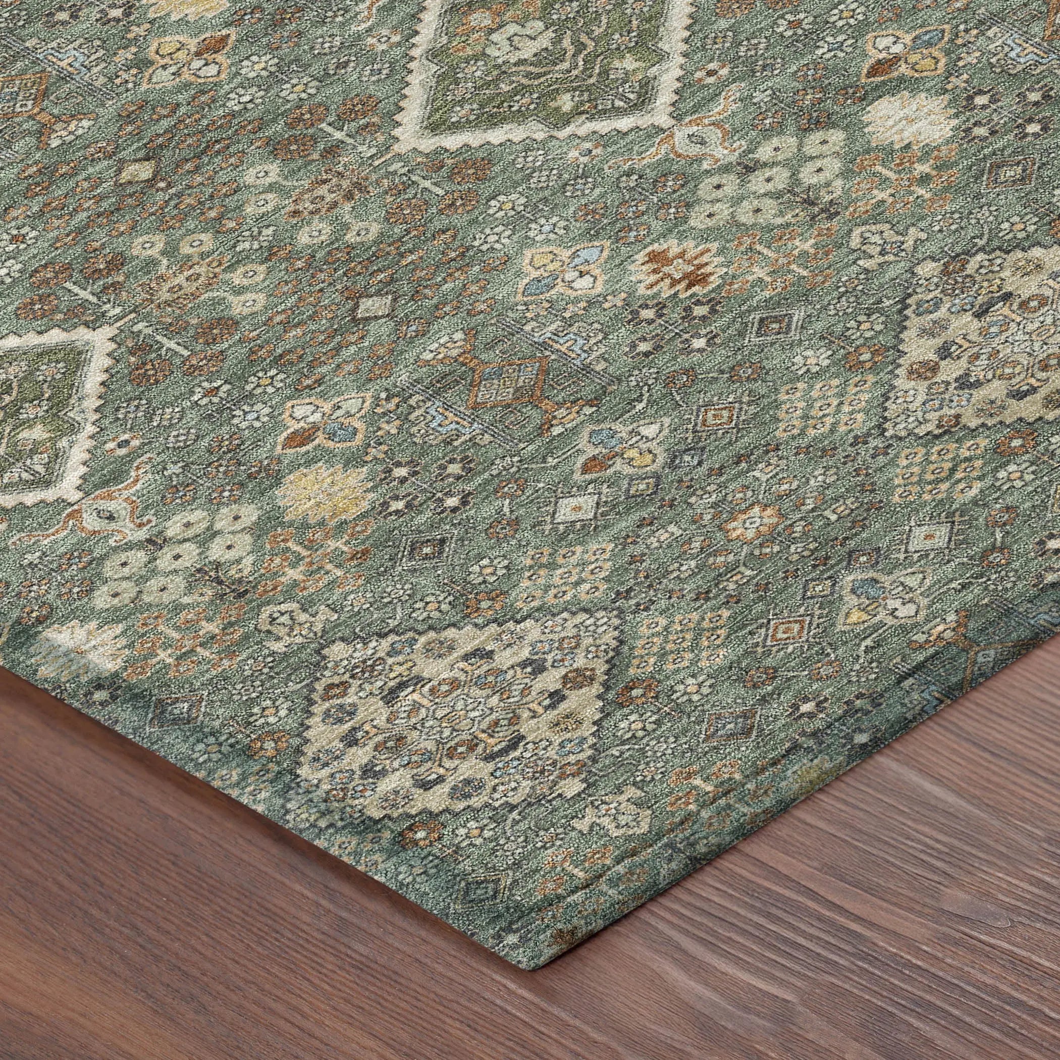 8' Green And Taupe Round Geometric Washable Indoor Outdoor Area Rug Homeroots Outdoor