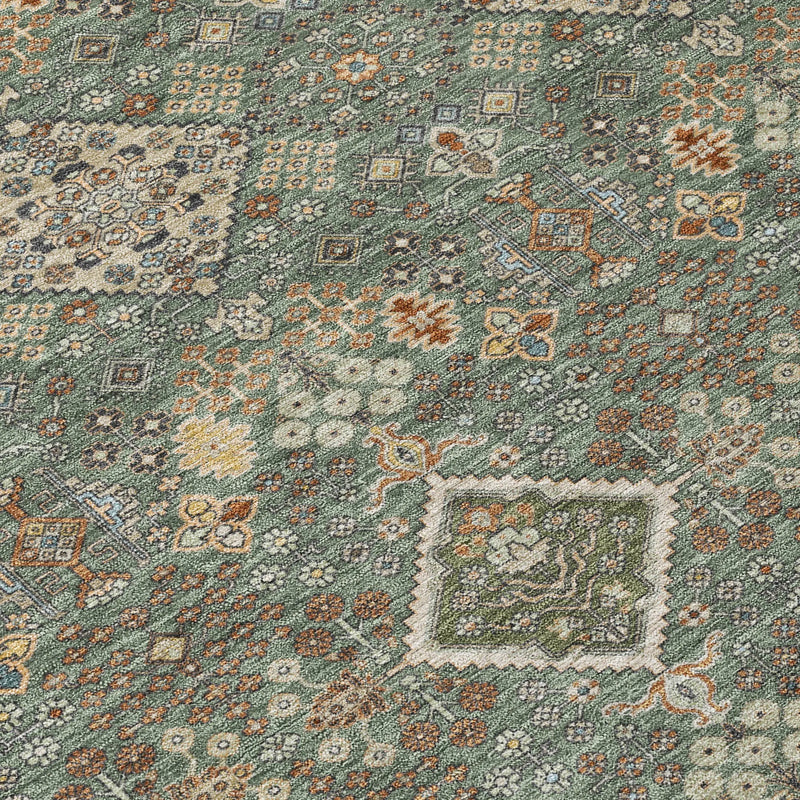 8' Green And Taupe Round Geometric Washable Indoor Outdoor Area Rug Homeroots Outdoor