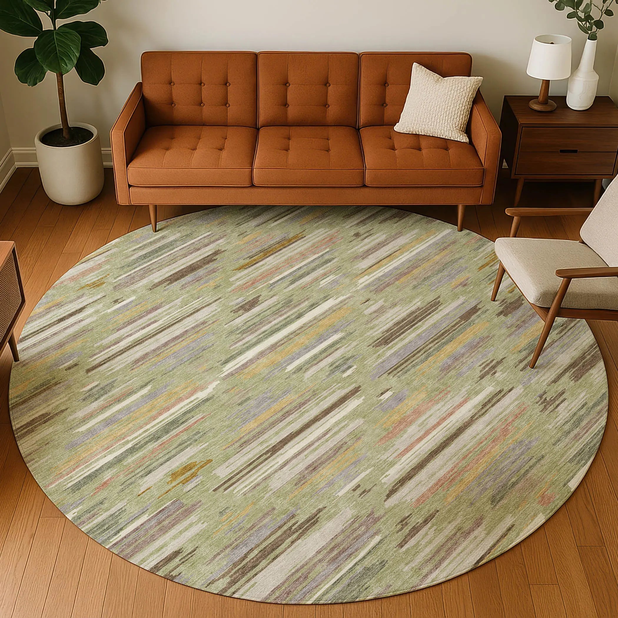 8' Green And Taupe Round Southwestern Washable Indoor Outdoor Area Rug Homeroots Outdoor