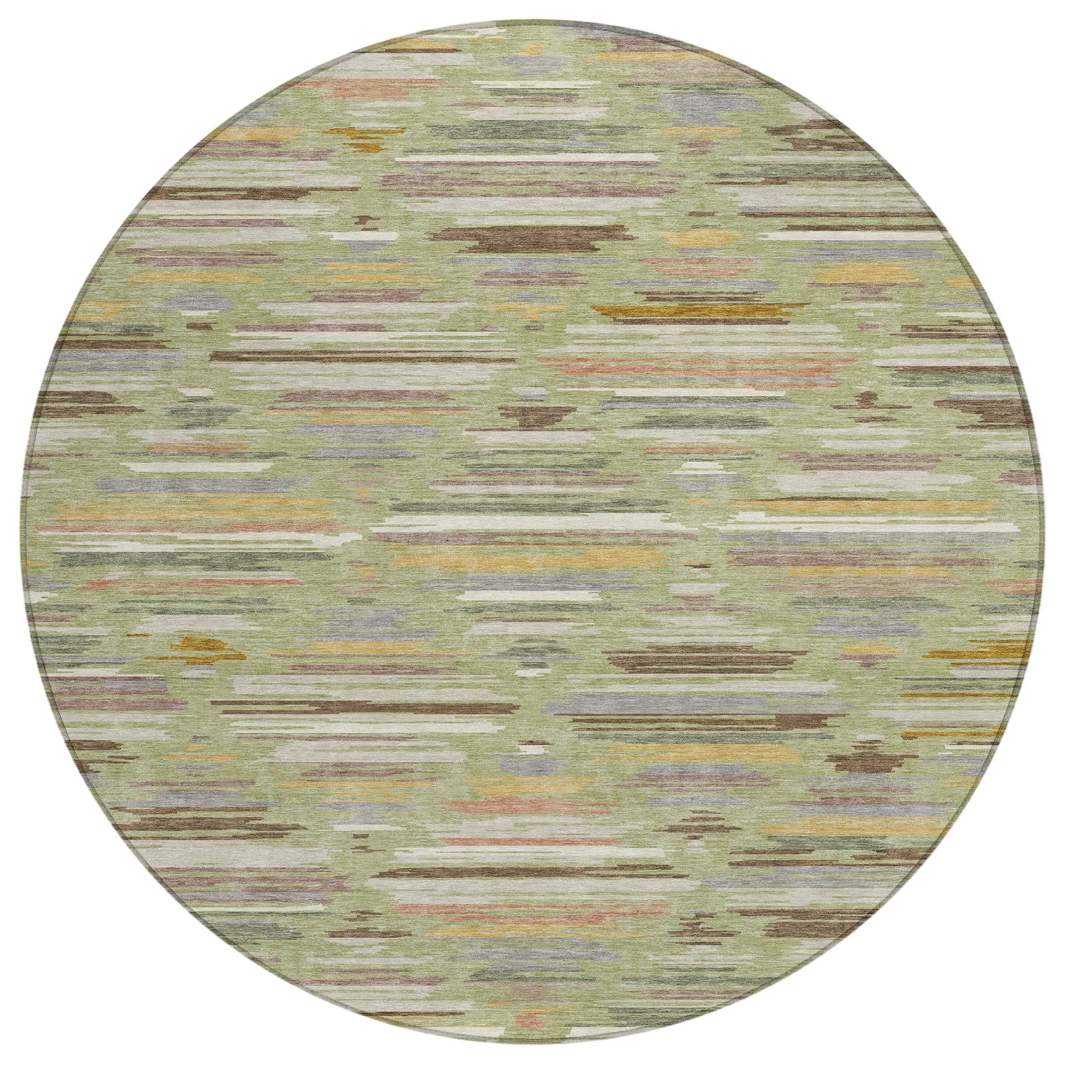 8' Green And Taupe Round Southwestern Washable Indoor Outdoor Area Rug Homeroots Outdoor