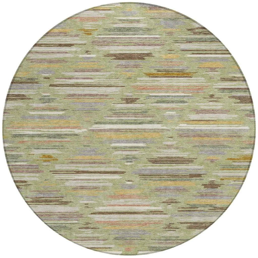 8' Green And Taupe Round Southwestern Washable Indoor Outdoor Area Rug Homeroots Outdoor