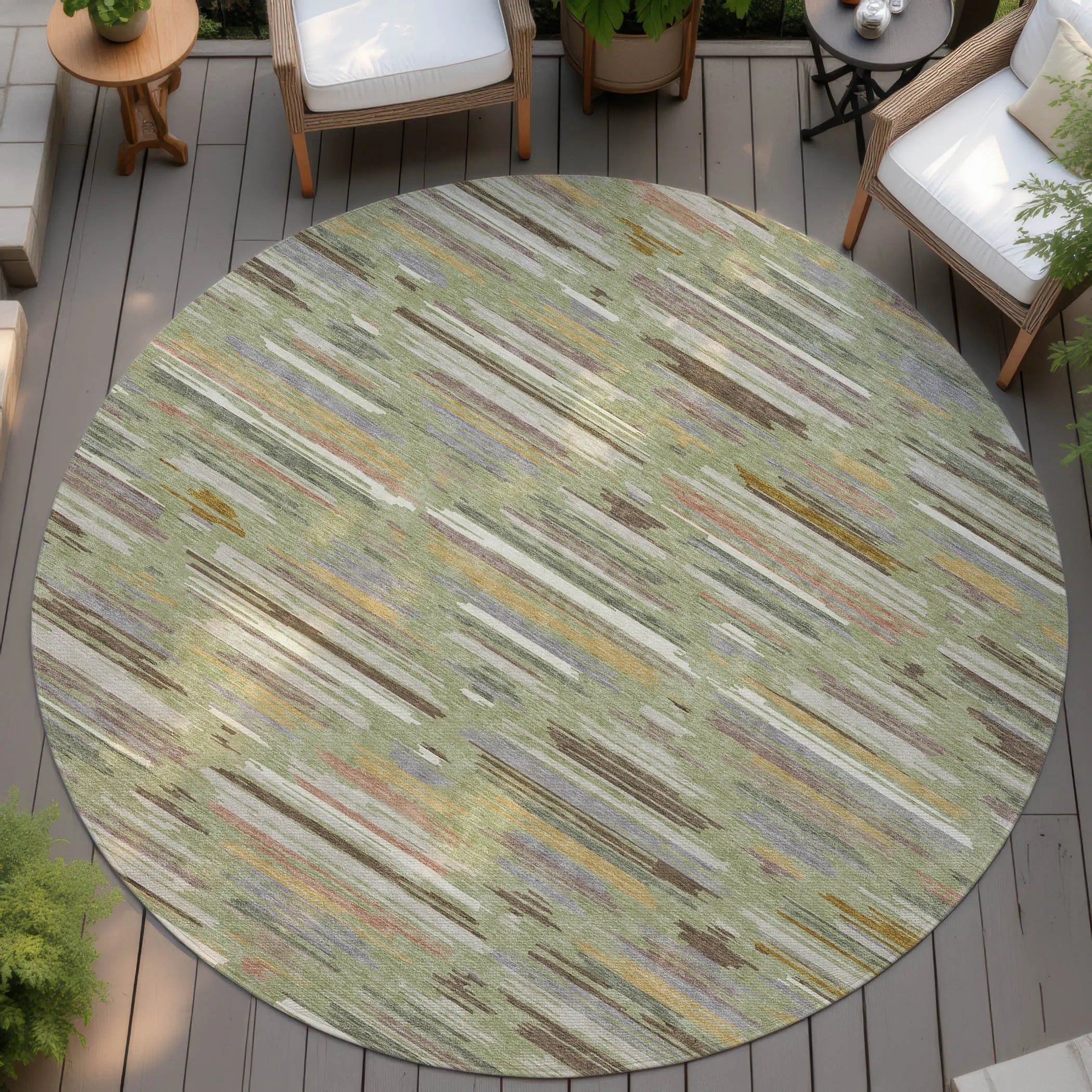 8' Green And Taupe Round Southwestern Washable Indoor Outdoor Area Rug Homeroots Outdoor