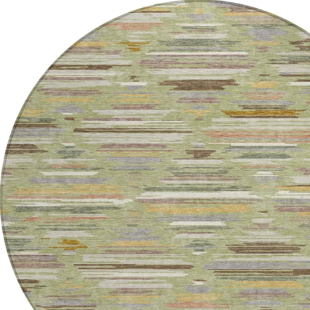 8' Green And Taupe Round Southwestern Washable Indoor Outdoor Area Rug Homeroots Outdoor