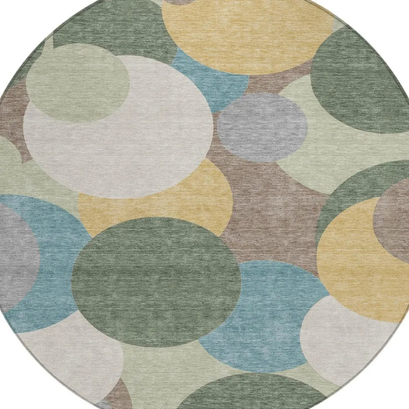 8' Green And Teal Blue Round Geometric Washable Indoor Outdoor Area Rug Homeroots Outdoor