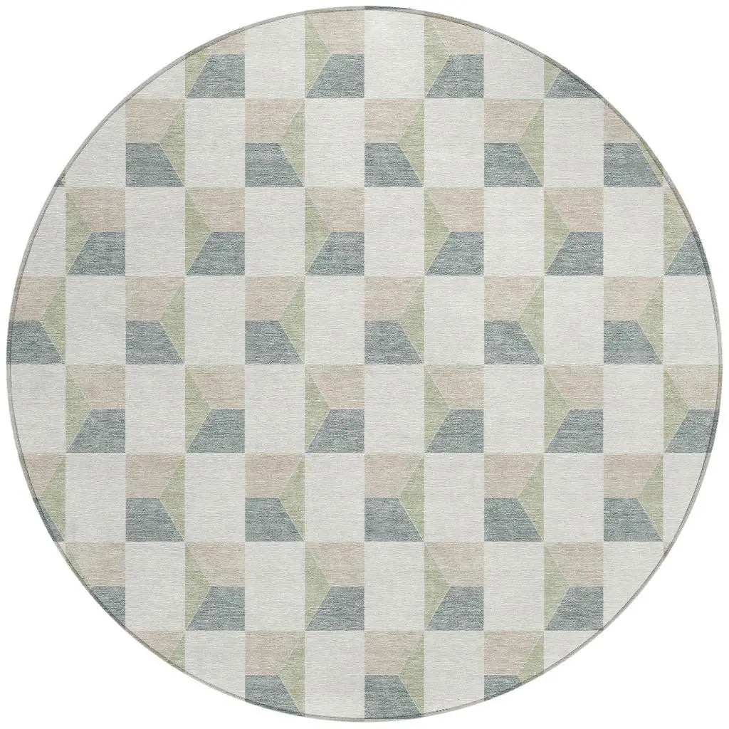 8' Green And Teal Blue Round Geometric Washable Indoor Outdoor Area Rug Homeroots Outdoor