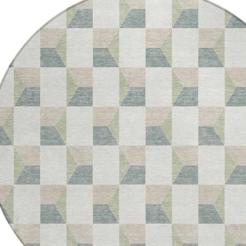 8' Green And Teal Blue Round Geometric Washable Indoor Outdoor Area Rug Homeroots Outdoor