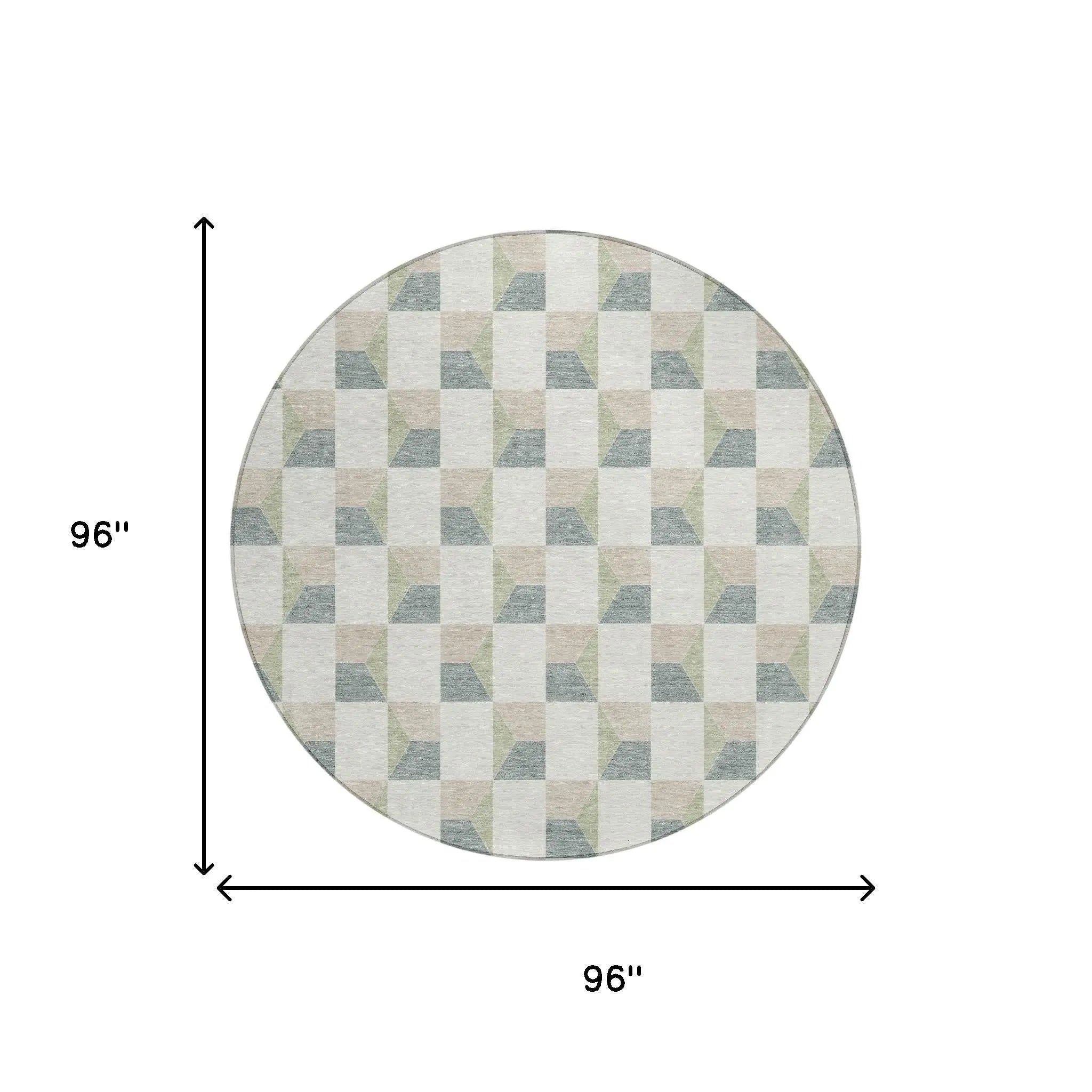 8' Green And Teal Blue Round Geometric Washable Indoor Outdoor Area Rug Homeroots Outdoor