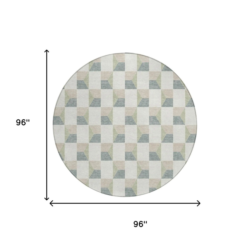 8' Green And Teal Blue Round Geometric Washable Indoor Outdoor Area Rug Homeroots Outdoor